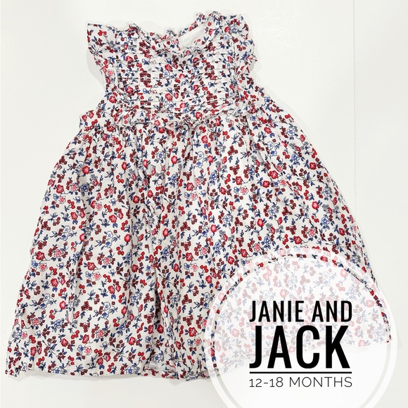 Janie and Jack Baby Girl Dress – 12 to 18 Months – Floral Ruffle Smocked Cotton - Picture 1 of 7